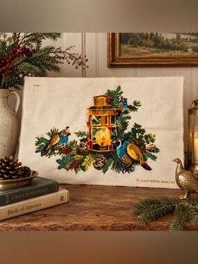 Vintage 1980 Sunset Designs Crewel Embroidery Quail Birds Lantern Woodland 2081